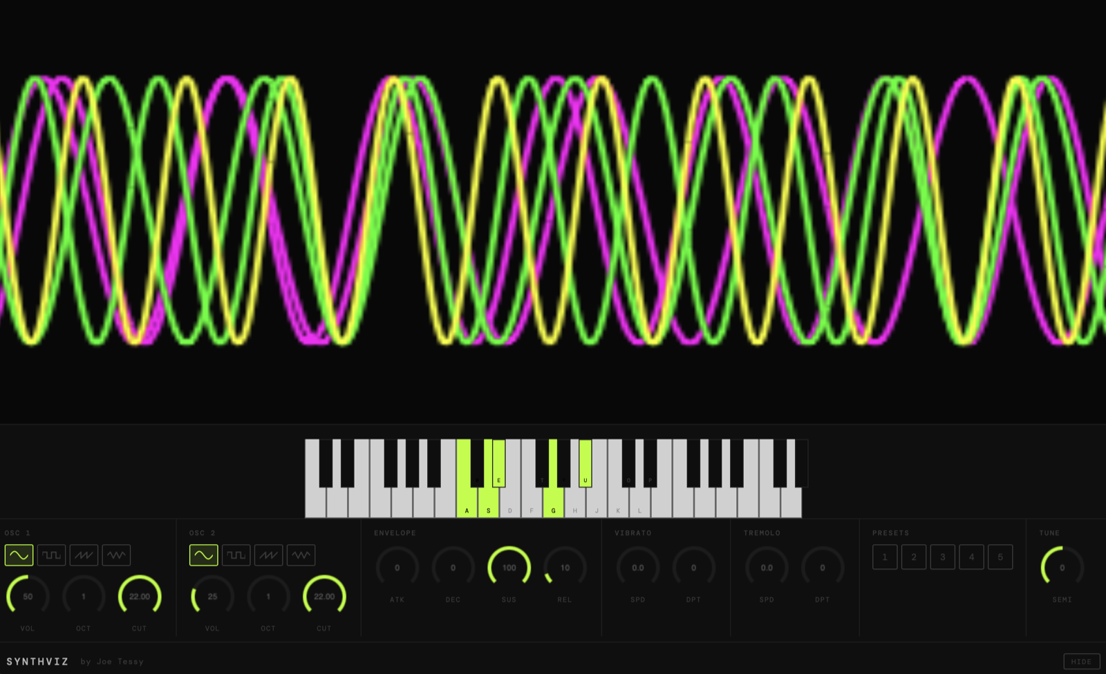 SynthViz sine-wave visualizer
